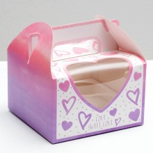 Короб картонный под 4 капкейка "Sweet Love